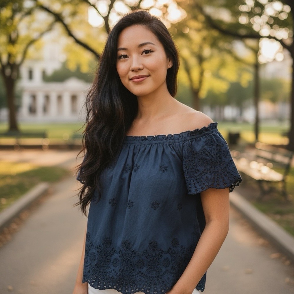 Hollister Top Women's Small Blue Lace Eyelet Design Cropped Off Shoulder Blouse
